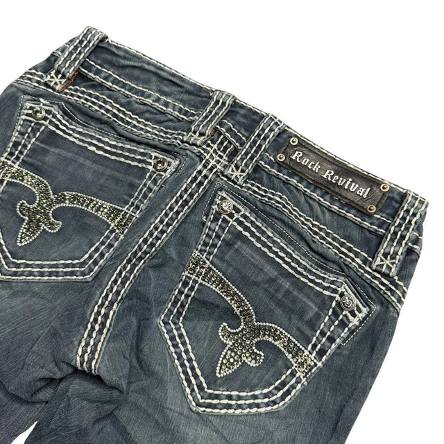 rock revival straight/slim stretch designer women low waist jeans (w26)