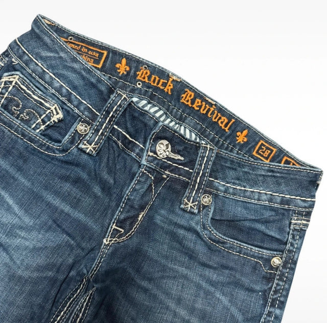 Rock revival flared/bootcut low waist women designer jeans(w28)