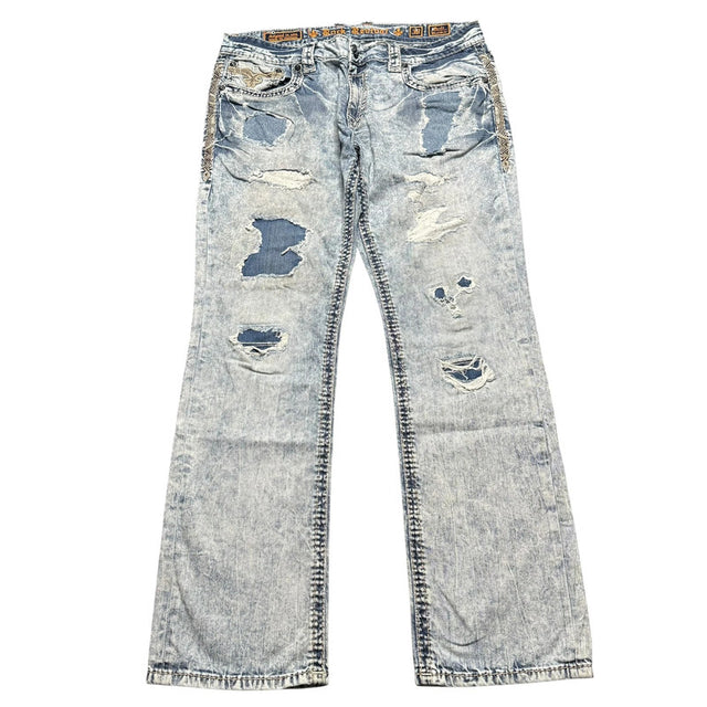 Rock Revival baggy/straight leg unisex designer Jeans(w38)