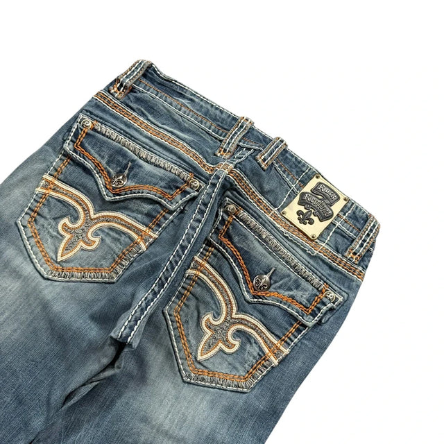 Rock Revival baggy/straight leg unisex designer jeans(w34)