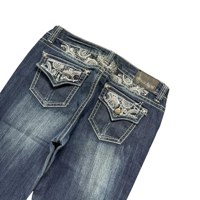 Soundgirl flared/bootcut low waist women designer jeans(w30)