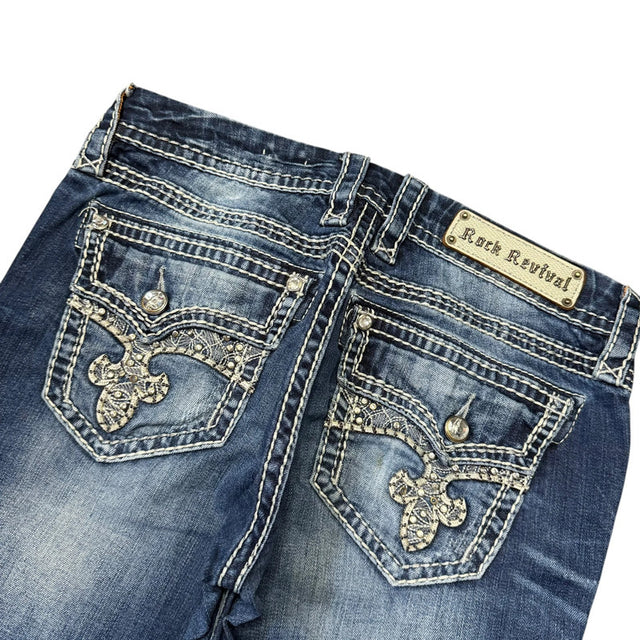 Rock revival straight leg low waist women designer jeans(w29)