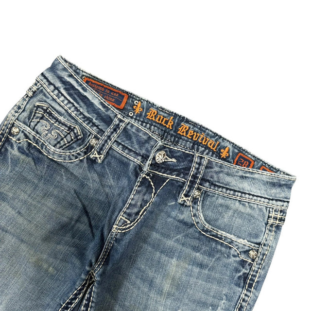 Rock revival flared/bootcut low waist women designer distressed jeans(w28)