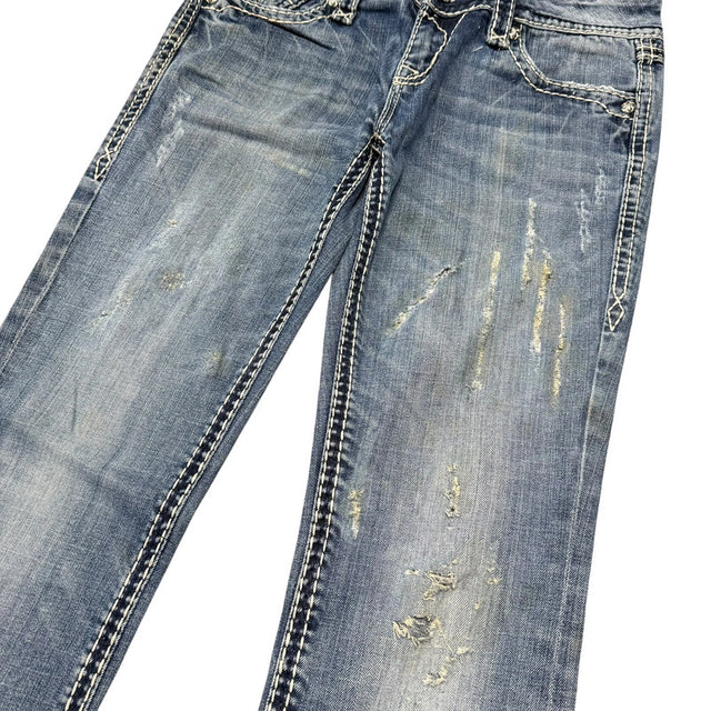 Rock revival flared/bootcut low waist women designer distressed jeans(w28)