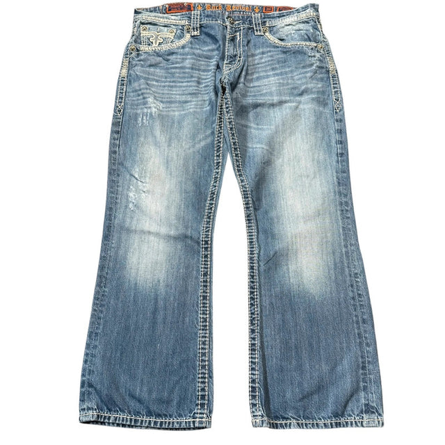 Rock Revival baggy/straight leg unisex designer jeans(w38)