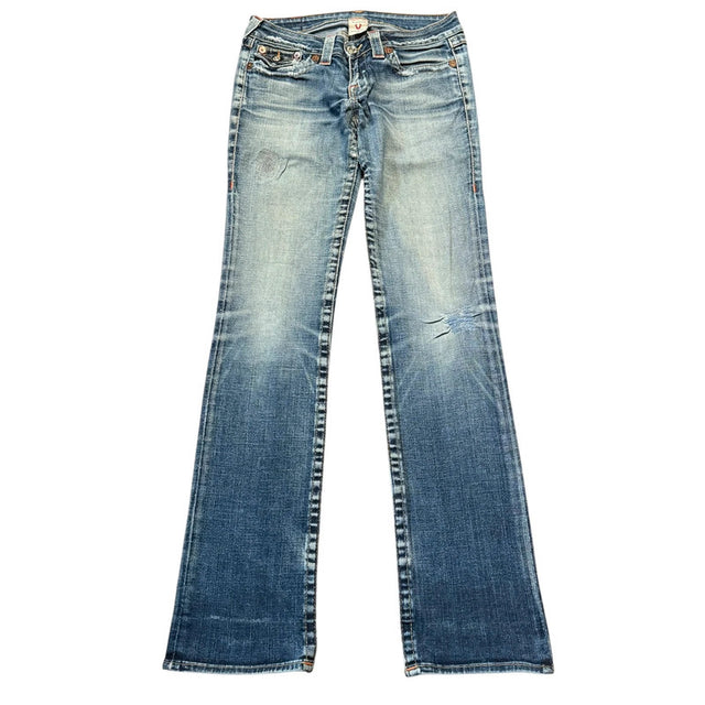 True religion straight leg low waist women designer jeans distressed look(w28)