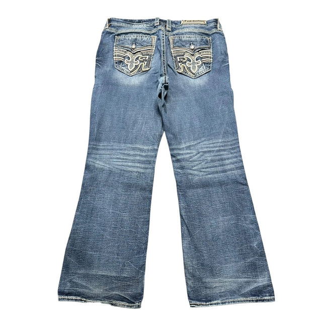 Rock revival baggy/straight leg unisex designer jeans(w36)