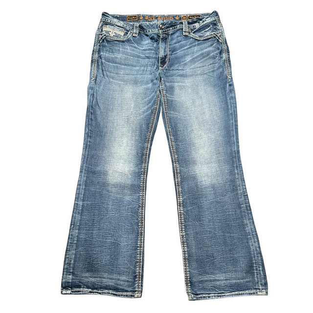 Rock revival baggy/straight leg unisex designer jeans(w36)