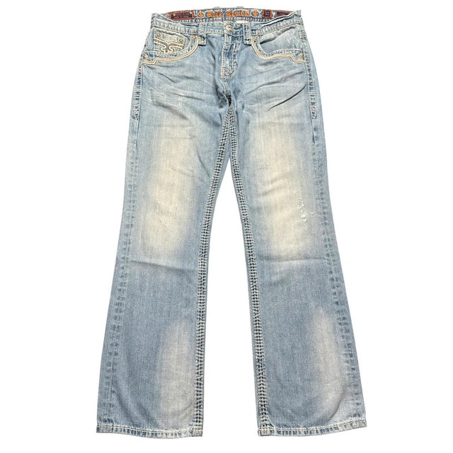 Rock revival loose straight leg unisex designer jeans(w32)