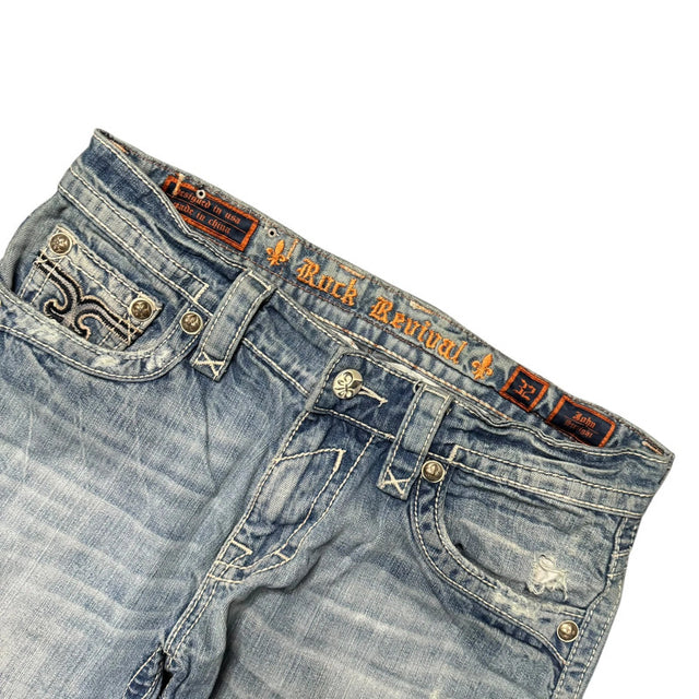 Rock Revival baggy/straight leg unisex designer jeans(w32)