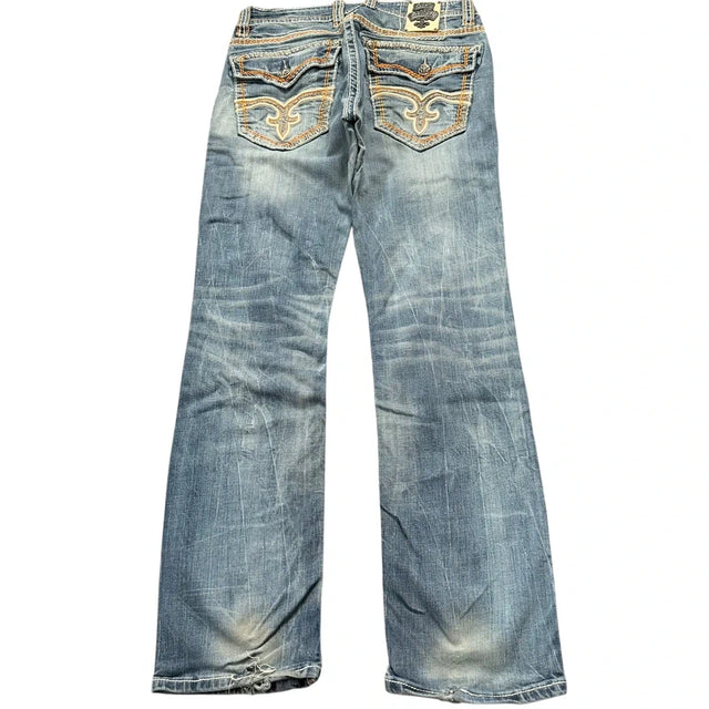 Rock Revival baggy/straight leg unisex designer jeans(w34)