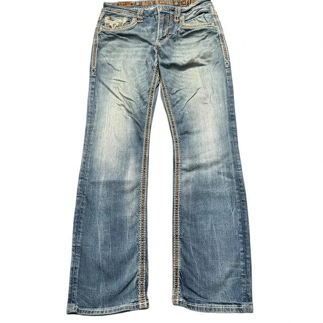 Rock Revival baggy/straight leg unisex designer jeans(w34)