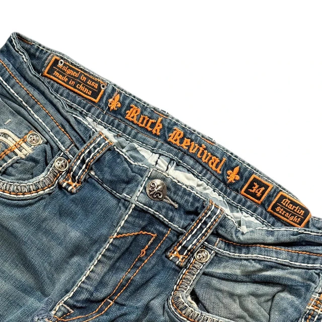 Rock Revival baggy/straight leg unisex designer jeans(w34)