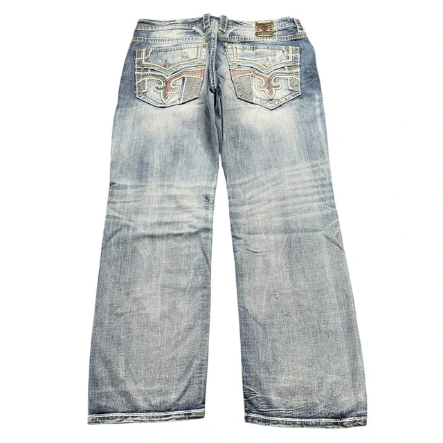 Rock Revival baggy/straight leg unisex designer Jeans(w42)