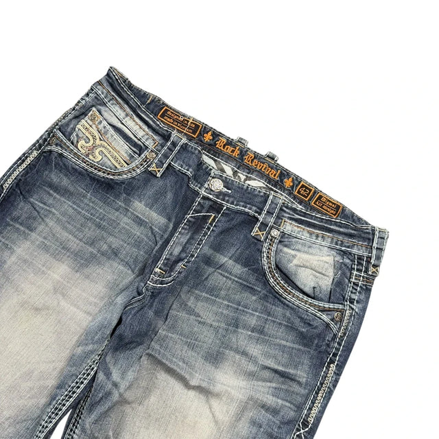 Rock Revival baggy/straight leg unisex designer Jeans(w42)