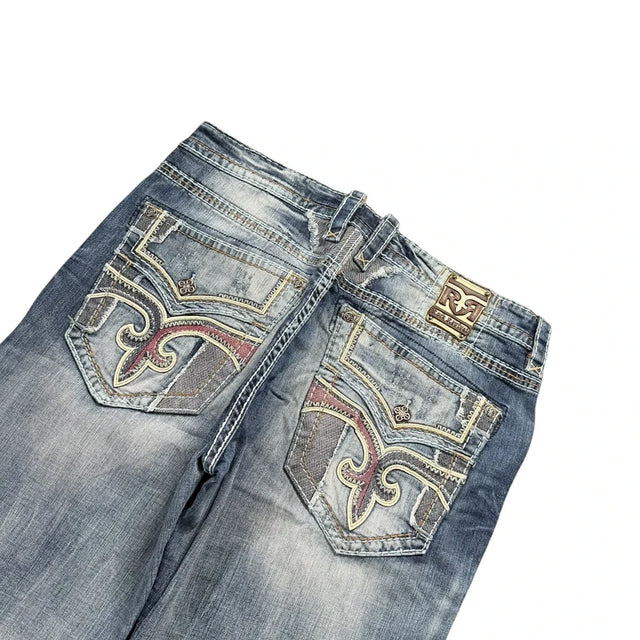 Rock Revival baggy/straight leg unisex designer Jeans(w42)