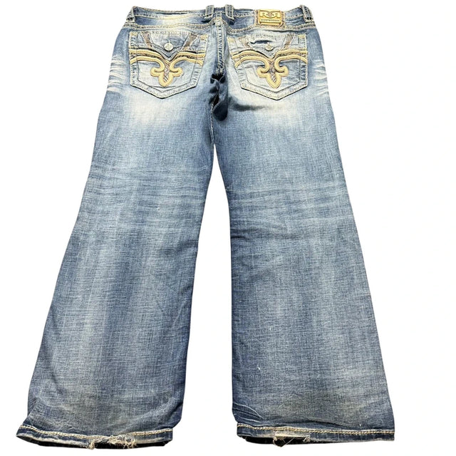 Rock Revival baggy/Straight leg unisex designer jeans(w38)