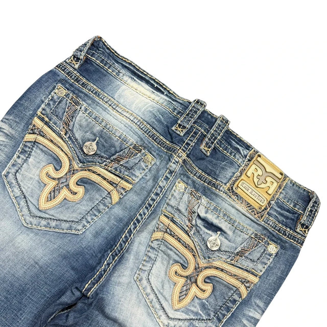Rock Revival baggy/Straight leg unisex designer jeans(w38)