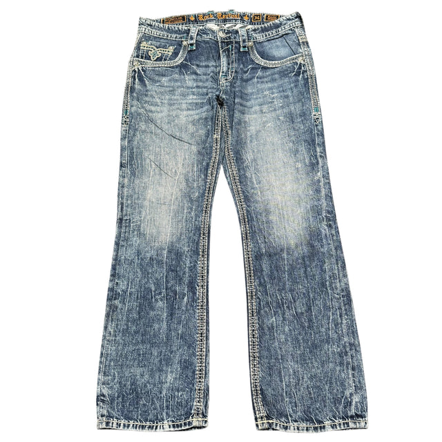 Rock Revival baggy/straight leg unisex designer jeans(w34)