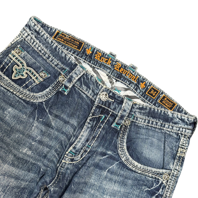 Rock Revival baggy/straight leg unisex designer jeans(w34)
